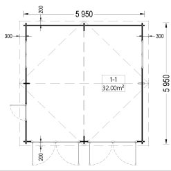 Dobbel tregarasje alternativ 36m², (6mx6m), 44mm