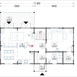 Trehus VERA (66 mm, 44 mm + 44 mm), 132 m² + 13,5 m² Terrasse