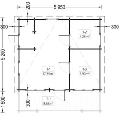 Flatt tak trehytte med terrasse ALTO 31m², 44mm