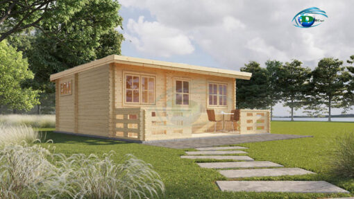 Flatt tak trehytte med terrasse ALTO 31m², 44mm