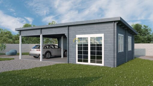 Dobbelt carport fladt tag-Tivoli med skur (5,95 m x 7.5m), 44mm