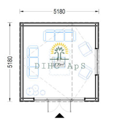 Trehytte TONIA 25 m² (34mm + trepaneler), 5mx5m