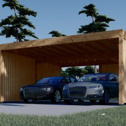 Carport for to biler med bod og sidevegg, LUNA DUO F PLUS, 7,6 x 5,6 m