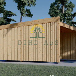 Carport i tre for 1 bil med bod og sidevegg LUNA F PLUS, 4,9x5,6 m