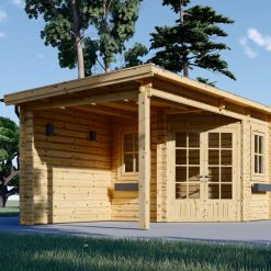 Redskapsbod med terrasse KATERINA (28 mm), 5×3 m, 7.5 m² + 7.5 m²