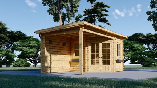 Redskapsbod med terrasse KATERINA (28 mm), 5×3 m, 7.5 m² + 7.5 m²