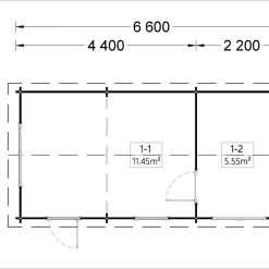 Trehytte ELEONORA (44 mm), 6.6×3 m, 20 m²