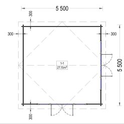 Trehytte MIA (44 mm), 5.5×5.5 m, 30 m²