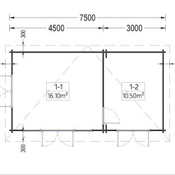 Trehytte MAJA (44 mm), 7.5×4 m, 30 m²