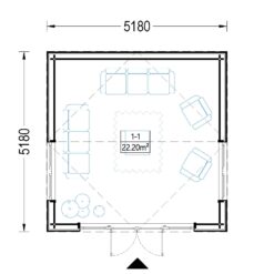Trehytte EMMY 25m² (34 mm + trekledning)