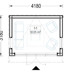 Redskapsbod EVELIN 12 m² (34 mm + trekledning) 