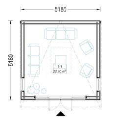 Trehytte  EVELIN 25 m² (34 mm + trekledning)