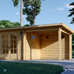 Redskapsbod med terrasse LARISSA (28 mm), 7 m² + 7 m²