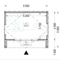 Trehytte TINA 22 m², 5.5×5 m, (34 mm + trekledning) 