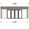 Trehytte TINA 22 m², 5.5×5 m, (34 mm + trekledning) 