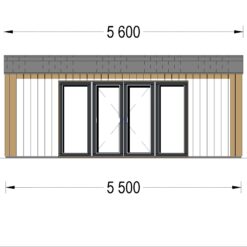 Trehytte TINA 22 m², 5.5×5 m, (34 mm + trekledning) 