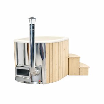 Glassfiber Ofuro badestamp 120 × 190 cm med integrert vedfyrt ovn