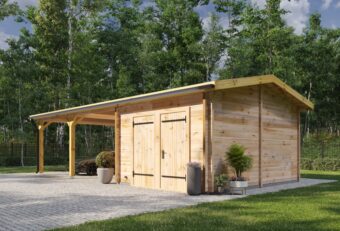 Garasje med dobbel carport 57 m² (9.5m x 5.95m), 44 mm