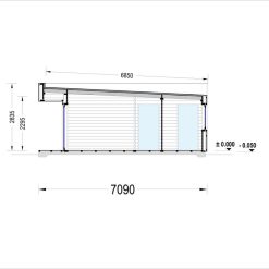 Trehus med kledning KAYA 3 (44 mm + trekledning), 70 m²