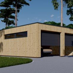 Garasje med flatt tak SILVIA DUO F (34 mm + trekledning), 6×6 m, 36 m²