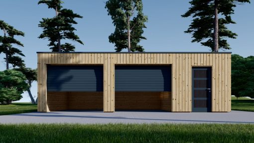 Dobbeltgarasje med bod SILVIA DUO F PLUS (34 mm + trebekledning), 8×6 m, 48 m²