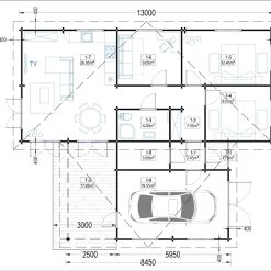 Trevilla med Flatt Tak BERTA (66 mm / 44 mm + 44 mm), 105 m²