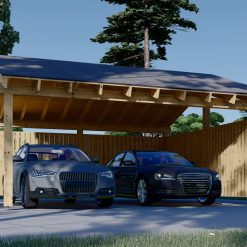 Dobbelt Carport med L-formet Vegg LUNA DUO, 6 x 6 m