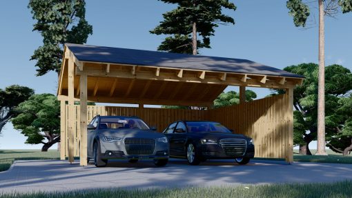 Dobbelt Carport med L-formet Vegg LUNA DUO, 6 x 6 m