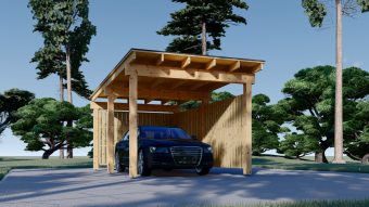 Trecarport LUNA F med L-formet vegg, 3,2 x 6 m