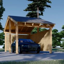 Carport i tre med L-formet vegg LUNA, 3,2 x 6 m